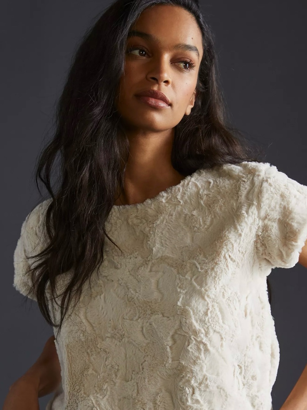 Anthropologie Maeve Faux Fur Tee in Cream